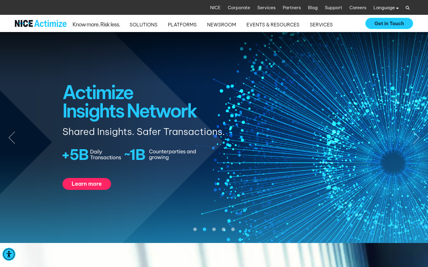 NICE Actimize finansal suçları önleme platformunun ana sayfası